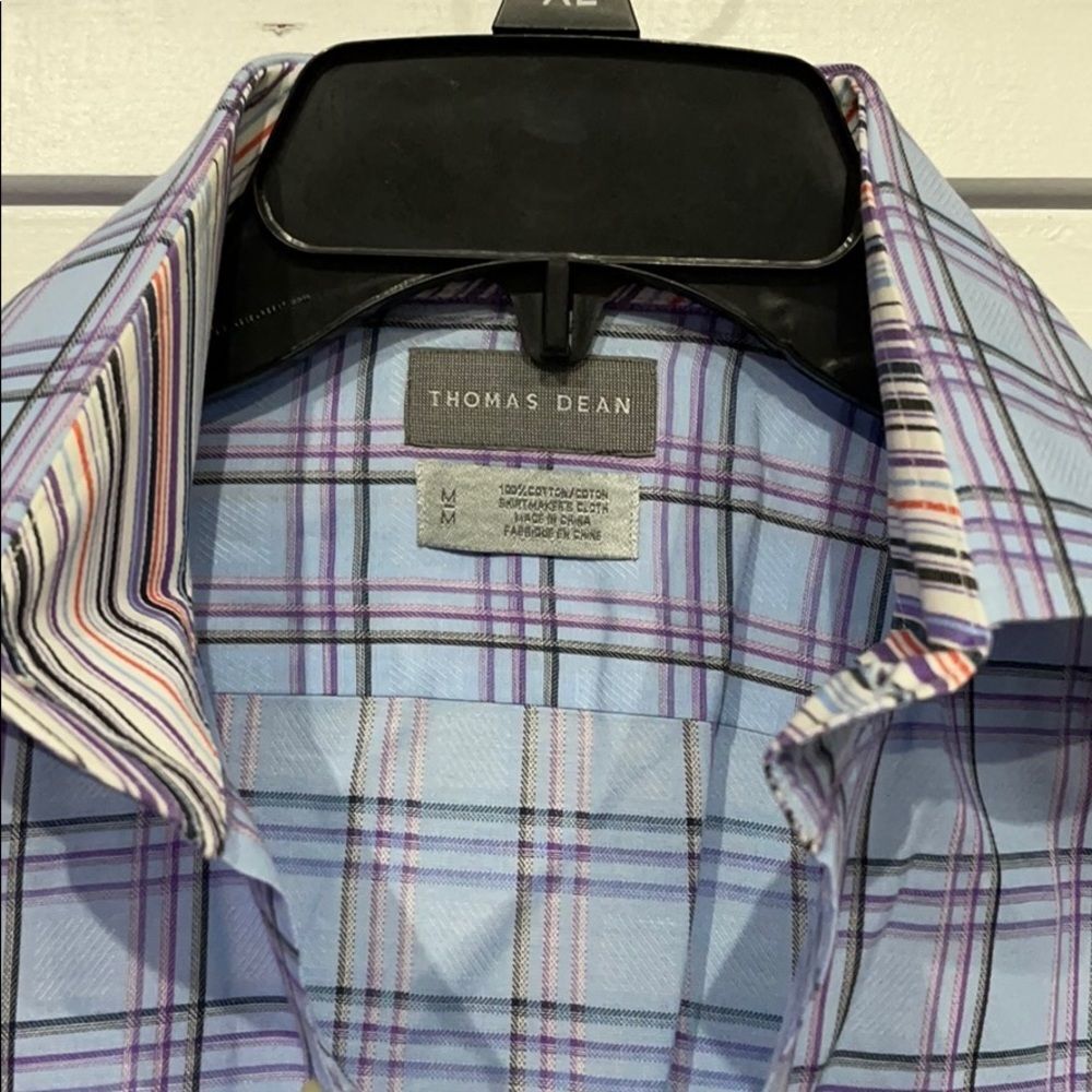 Thomas Dean Long Sleeve Dress Shirt Flip Sleeve Mens Medium Blue 100% Cotton - Picture 4 of 10
